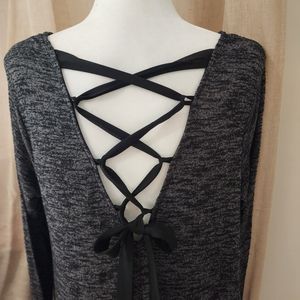 Grey with black criss cross back long sweater or dress